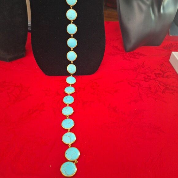 Designer Lena Bernard 24" Gemline Lariat Turquoise Necklace - Picture 7 of 9